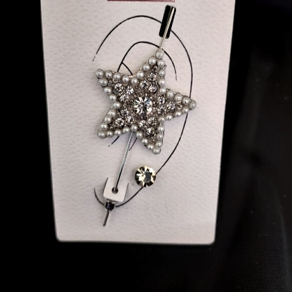 DIAMOND PEARL STAR EAR WRAP CRAWLER HOOK EARRING & DIAMOND STUD EARRING
